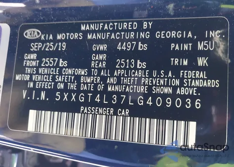 2020 Kia Optima S из США, поврежденный, VIN 5XXGT4L37LG409036